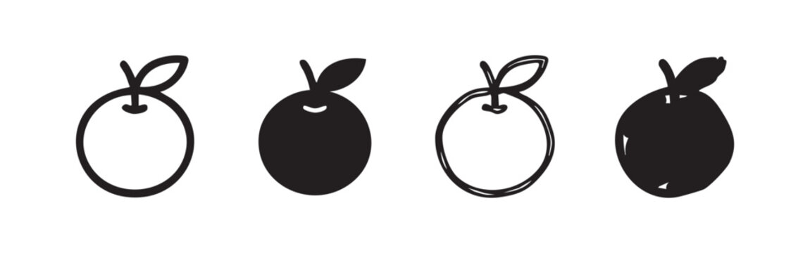 Orange or Apple Fruit Icons Set with Leaf