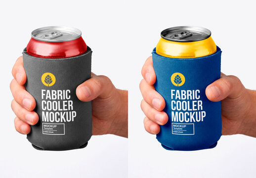 Can cooler sleeve mockup in hand