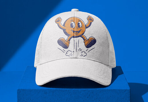 Baseball cap front view mockup on pedestal