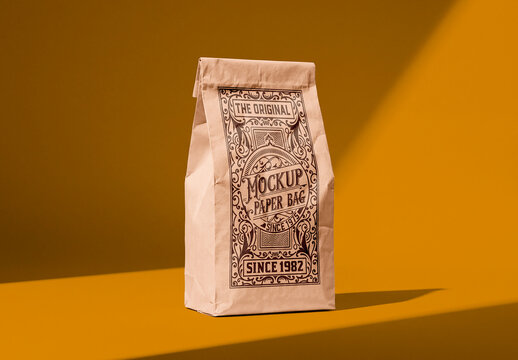 White paper bag packaging mockup with hard light and shadows