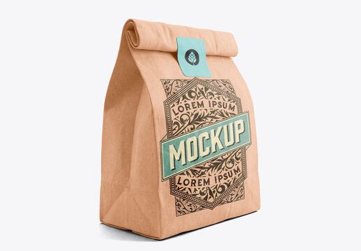 Folded paper lunch bag minimal eco packaging mockup