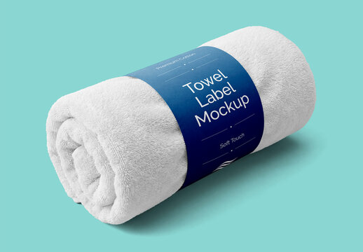 Rolled towel mockup with paper band label