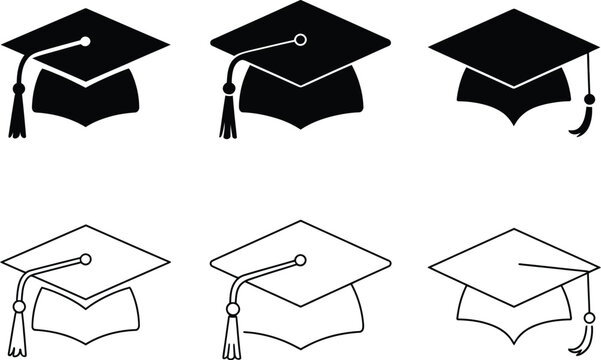 Graduation cap icon, line and glyph version, student hat outline and filled vector sign, academic cap linear and full pictogram, education symbol