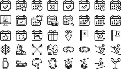 Large Collection of Calendar Management Icons and Winter Sports Activity Symbols © MdAbdus
