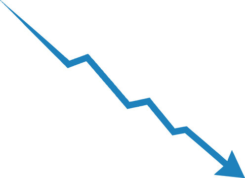 Blue jagged arrow pointing down showing a negative financial graph trend Vector