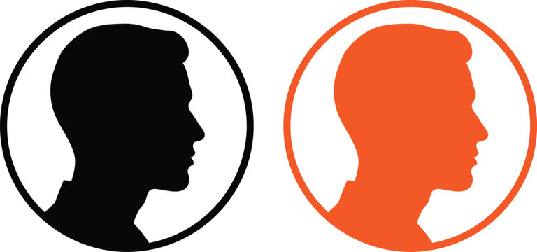 Black and orange profile head icons of a man in a circle Vector