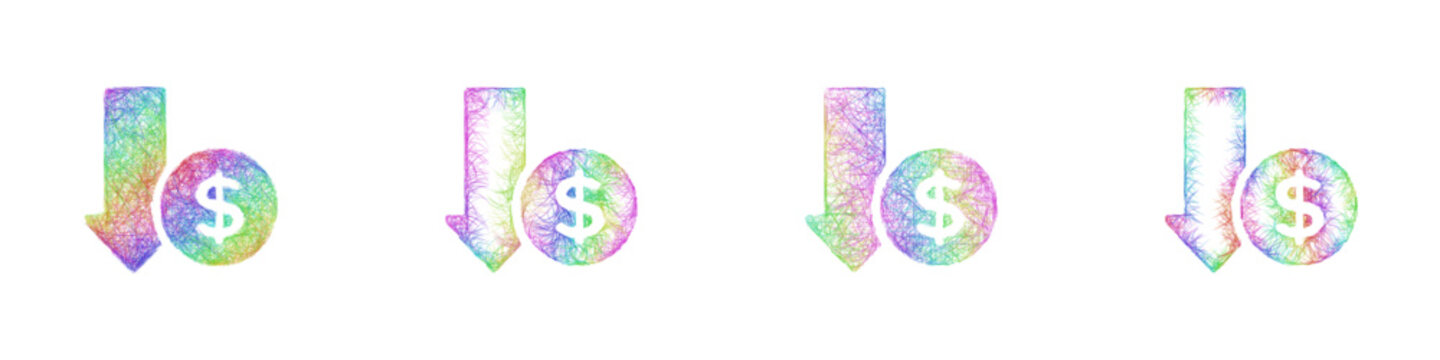 Rainbow color sketch downgrade plan icon design set