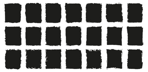 Grunge square shape collection in black style. Set of rough paint blocks with irregular edges for background, texture and artistic overlay elements