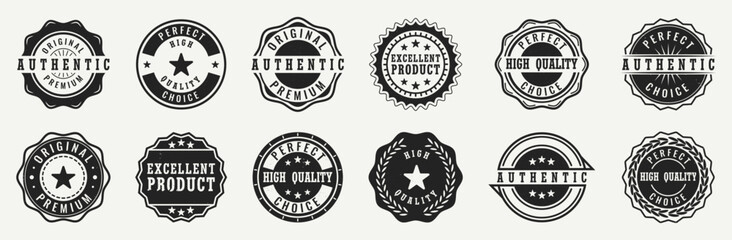 Vintage quality badge collection in monochrome style. Set of original, authentic and premium emblems with retro typography and classic shapes © stas111