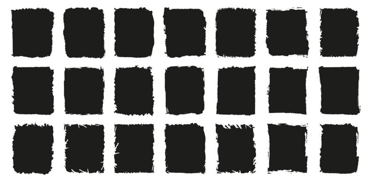Grunge square shape collection in black style. Set of rough paint blocks with irregular edges for background, texture and artistic overlay elements