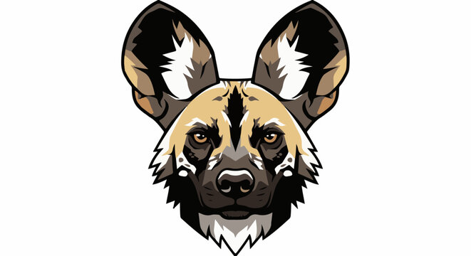 Stylized portrait of an African wild dog head with large ears