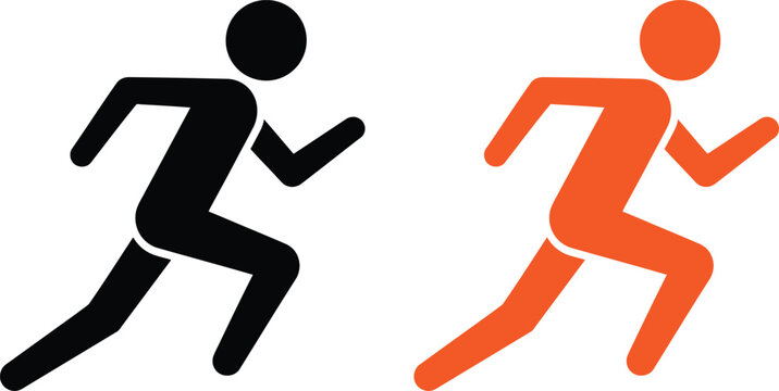 Black and orange stick figure icons of a person running Vector
