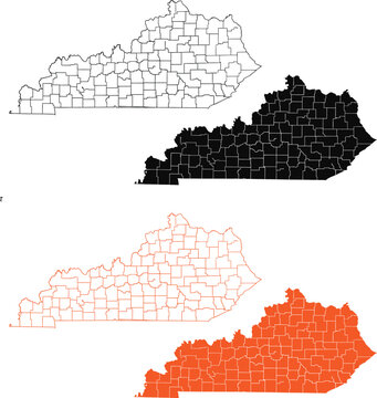 Kentucky state map with county borders in outline solid and colored styles Vector
