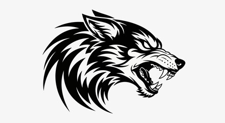 Obraz premium Aggressive Wolf Head Logo, Tribal Style, Black and White Vector Art