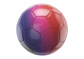 Fototapeta premium Glossy soccer ball with a vibrant purple to red gradient color scheme isolated on white background