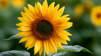 Obraz premium Vibrant yellow sunflower blossom stands tall in a sun-drenched summer field, capturing the essence of nature's beauty