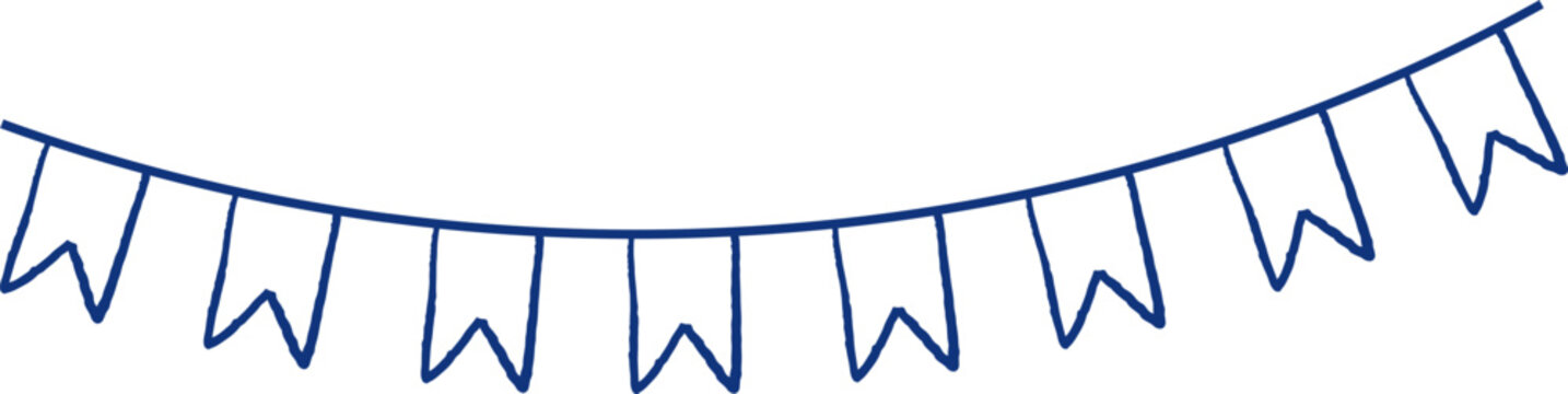 Linear bunting flags decorative garland illustration. 4th of July BBQ doodles series.