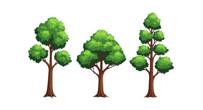 Three distinct types of stylized trees in a minimalistic illustration