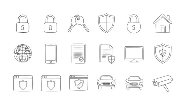 Collection of security and protection including locks shields and surveillance camera