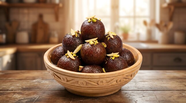 Gulab jamun brown sweet meethai on white bowl