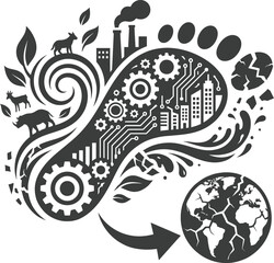 Obraz premium Carbon footprint icon with industrial and nature symbols Vector World Population Day