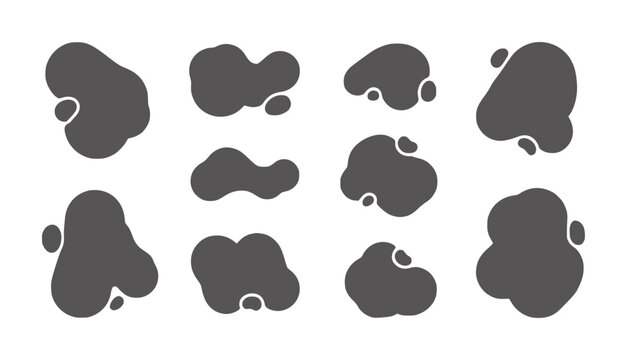 Eight dark gray amorphous organic shapes white abstract