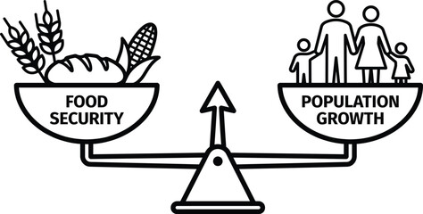 Fototapeta premium Balance scale showing food security and population growth Vector World Population Day