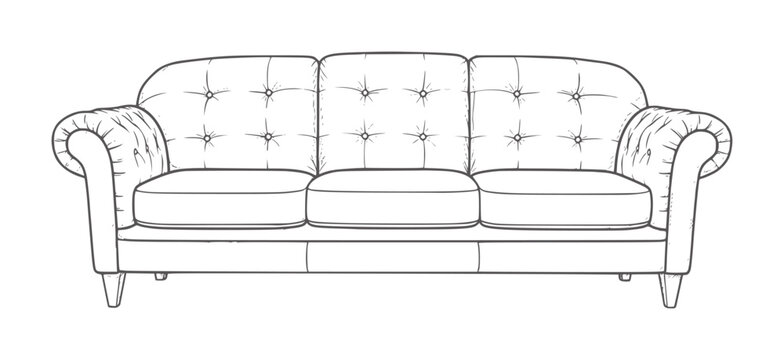 Hand drawn of a classic tufted three seater sofa couch furniture interior handdrawn