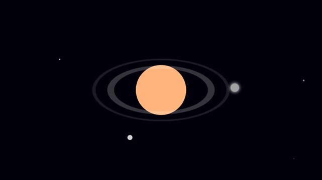 Minimal animated scene of a ringed planet floating in outer space surrounded by stars. Clean cosmic motion graphic ideal for science videos, astronomy themes, intros, and futuristic projects.