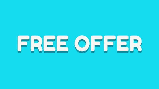 Bold Free Offer text animation on a vibrant blue background. Eye catching promotional motion graphic perfect for ads, discounts, ecommerce banners, giveaways and marketing campaigns.