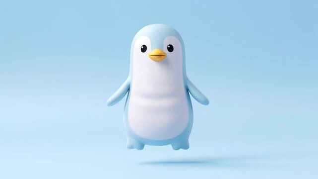 Blue cartoon penguin on light blue background