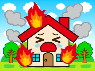 火事で燃えている家のイラスト素材4 © kiko