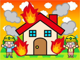 火事で燃えている家のイラスト素材5 © kiko