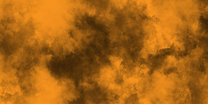 Eerie black background with billowing orange smoke on black background. old style dark orange grunge texture, brush painted . Old and grainy orange paper texture, vector,	