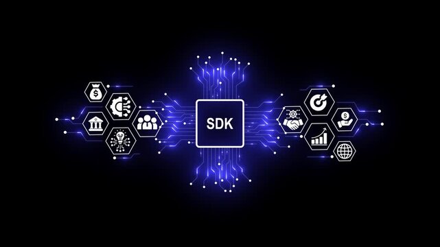 Futuristic SDK Technology Concept with Digital Network and Business Icons
