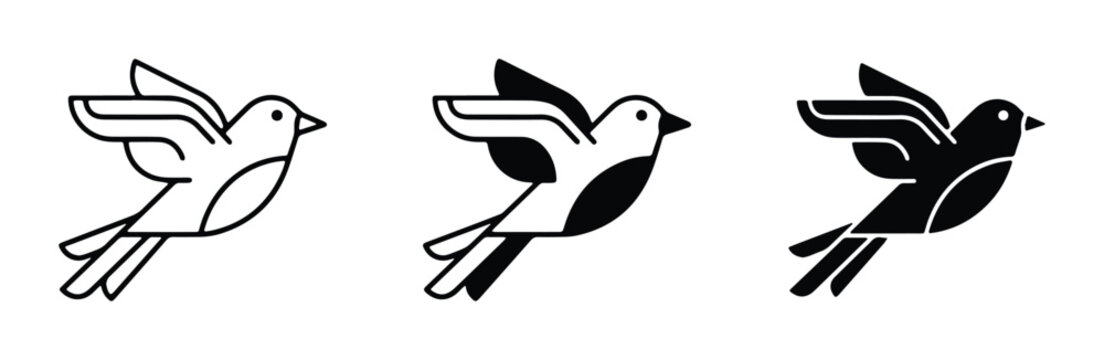 simple black and white flying birds vector set