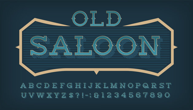 Old saloon alphabet font. Hand drawn distressed letters and numbers with textured scratches. Vector typescript for vintage lettering, signs, badges, and poster titles.