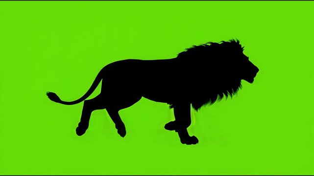 Majestic Lion Silhouette Running with Powerful Stride Isolated on Bright Green Screen, highly ideal for dynamic vfx work and animation.