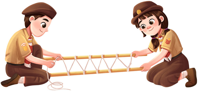 Indonesian Scout Kids Building Stretcher Illustration