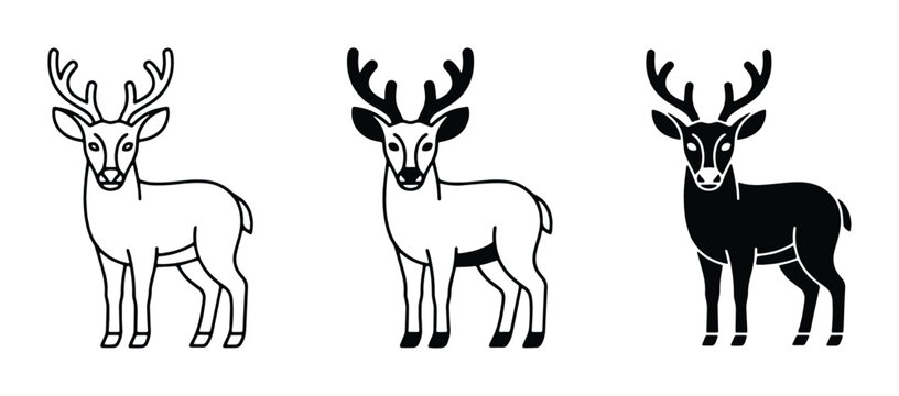 black and white outline deer silhouettes on white background