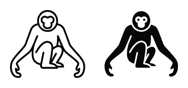 simple black and white monkey sitting pose icons