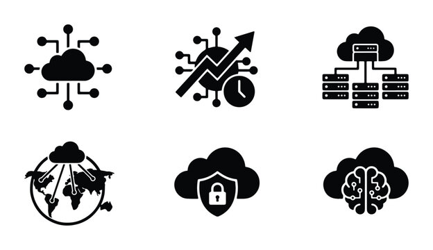 vector cloud computing icons set on white background