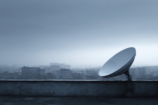 broken satellite dish on rooftop symbolizing communication failure