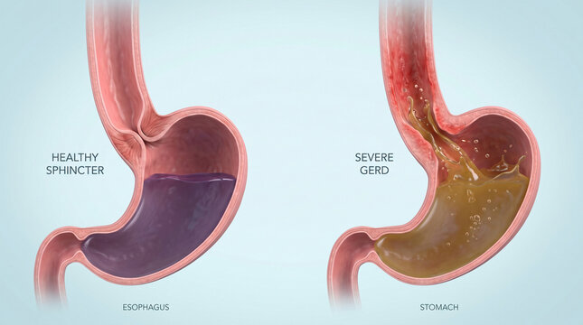 Severe GERD Acid Reflux vs Healthy Esophageal Sphincter