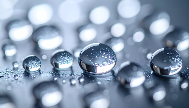 Macro Photography of Water Droplets on a Reflective Surface.