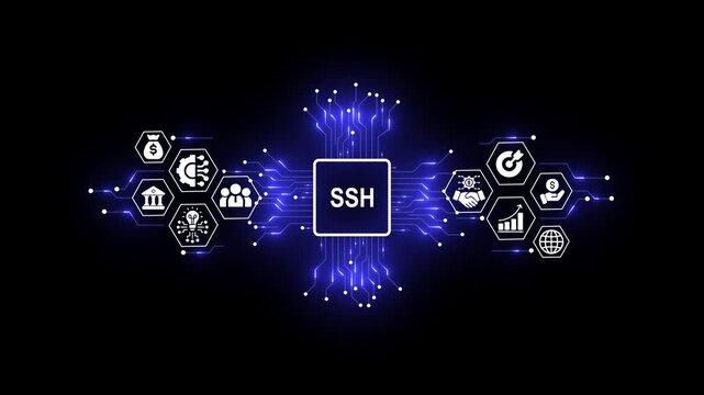 Futuristic SSH Security Concept with Digital Network and Business Icons
