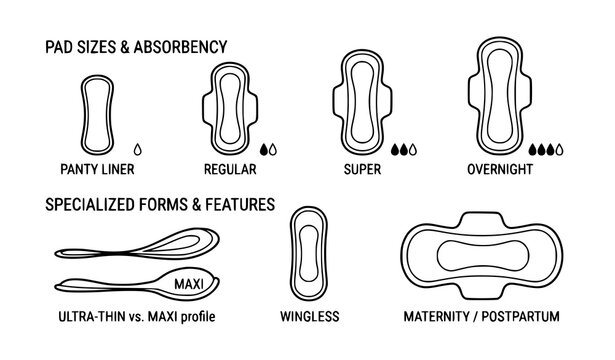 Feminine Hygiene Pads Outline Set Menstrual Sanitary Napkins Vector