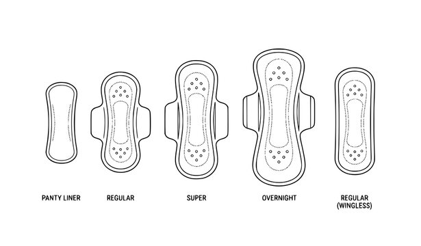Menstrual Hygiene Pads Linear Icons Set Different Sanitary Napkin Shapes Vector