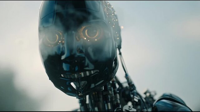 Cybernetic humanoid robot close up shot.