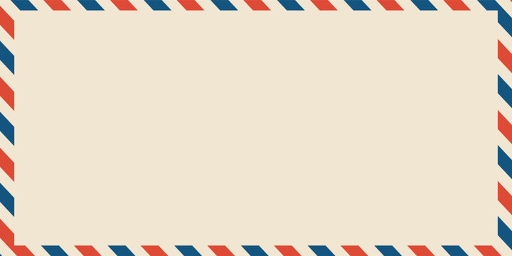 Airmail envelope frame. Commercial envelope. International vintage letter border. Retro air mail postcard with blue and red stripes. Blank correspondence paper template.eps,10